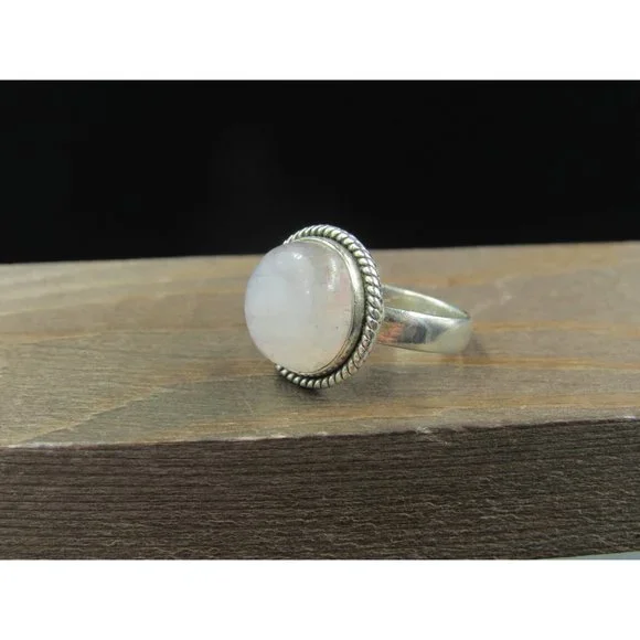 Size 6 Sterling Silver Large Round Moonstone Band Ring Vintage Statement - Picture 4 of 9